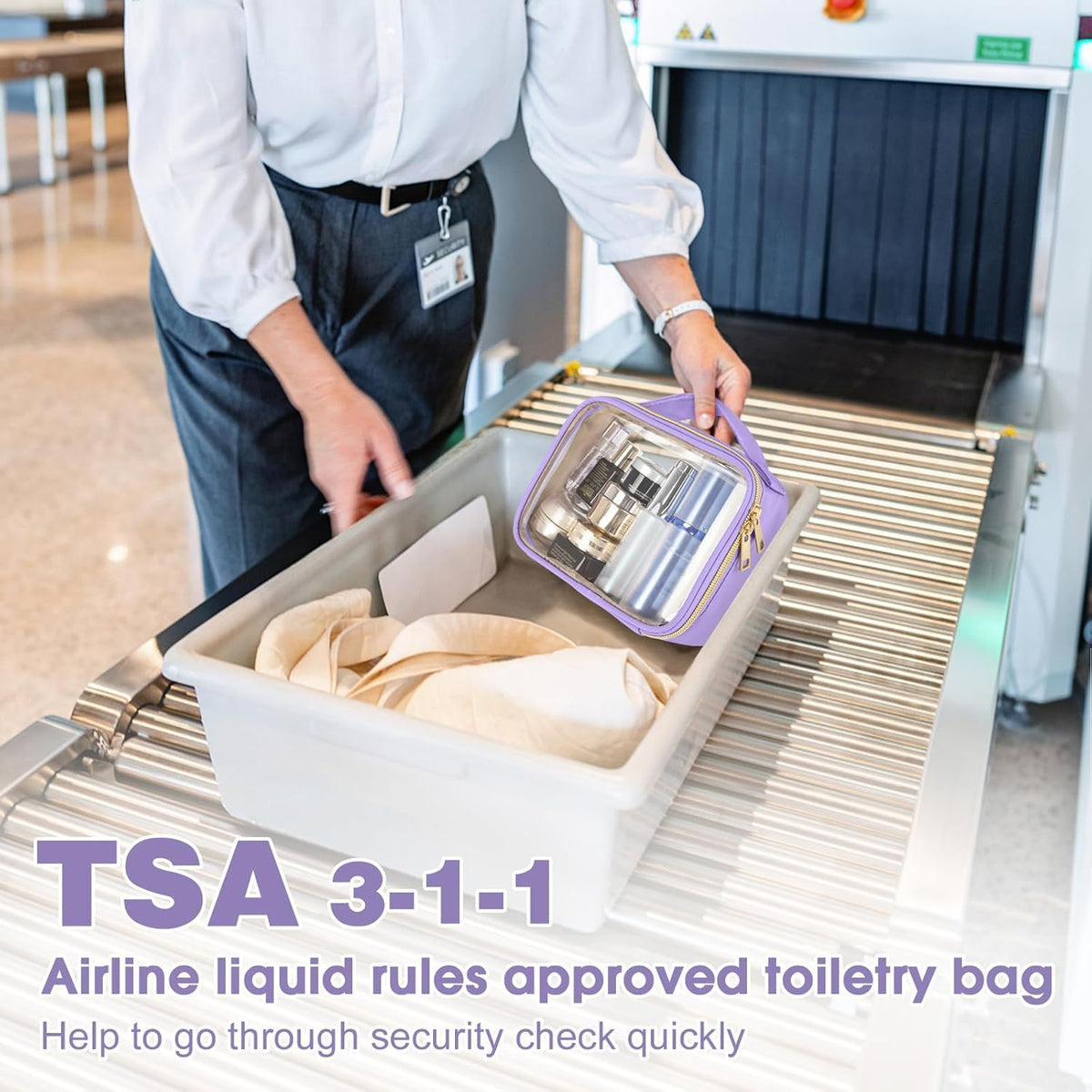 TSA Approved Toiletry Bag, Clear Makeup Bags with Handles, Quart Size Clear Toiletry Bags, PVC Cosmetic Bags for Women and Men, Carry on Airport Airline Compliant Bag, Black