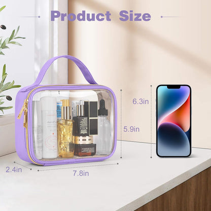TSA Approved Toiletry Bag, Clear Makeup Bags with Handles, Quart Size Clear Toiletry Bags, PVC Cosmetic Bags for Women and Men, Carry on Airport Airline Compliant Bag, Black