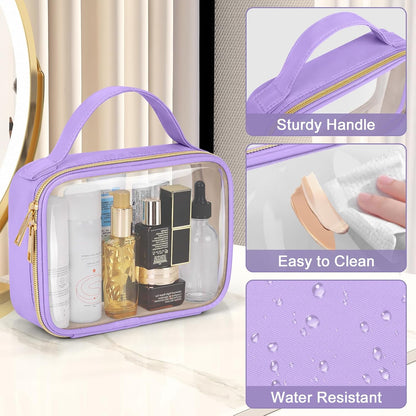 TSA Approved Toiletry Bag, Clear Makeup Bags with Handles, Quart Size Clear Toiletry Bags, PVC Cosmetic Bags for Women and Men, Carry on Airport Airline Compliant Bag, Black