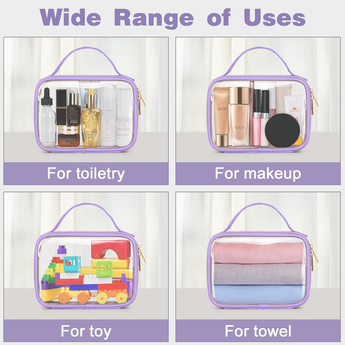 TSA Approved Toiletry Bag, Clear Makeup Bags with Handles, Quart Size Clear Toiletry Bags, PVC Cosmetic Bags for Women and Men, Carry on Airport Airline Compliant Bag, Black