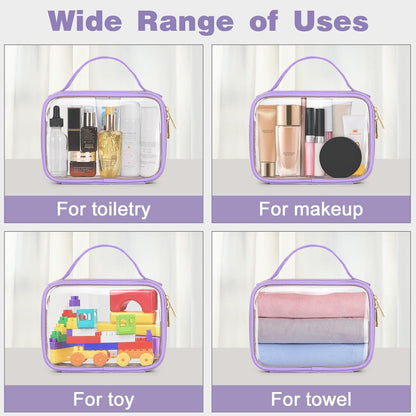TSA Approved Toiletry Bag, Clear Makeup Bags with Handles, Quart Size Clear Toiletry Bags, PVC Cosmetic Bags for Women and Men, Carry on Airport Airline Compliant Bag, Black