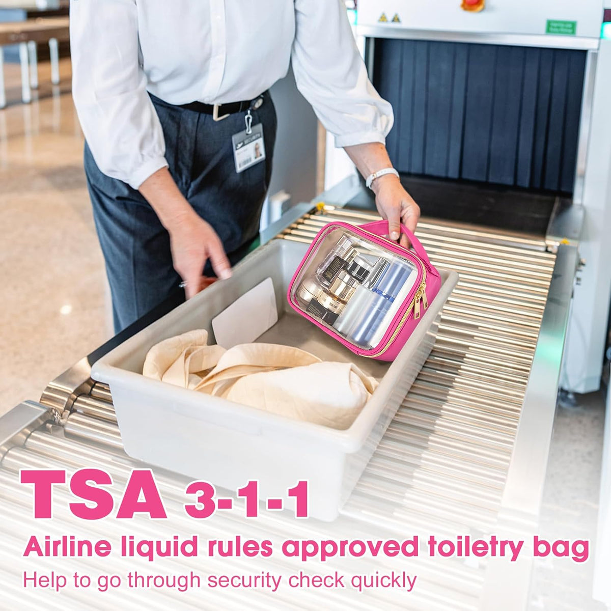 TSA Approved Toiletry Bag, Clear Makeup Bags with Handles, Quart Size Clear Toiletry Bags, PVC Cosmetic Bags for Women and Men, Carry on Airport Airline Compliant Bag, Black