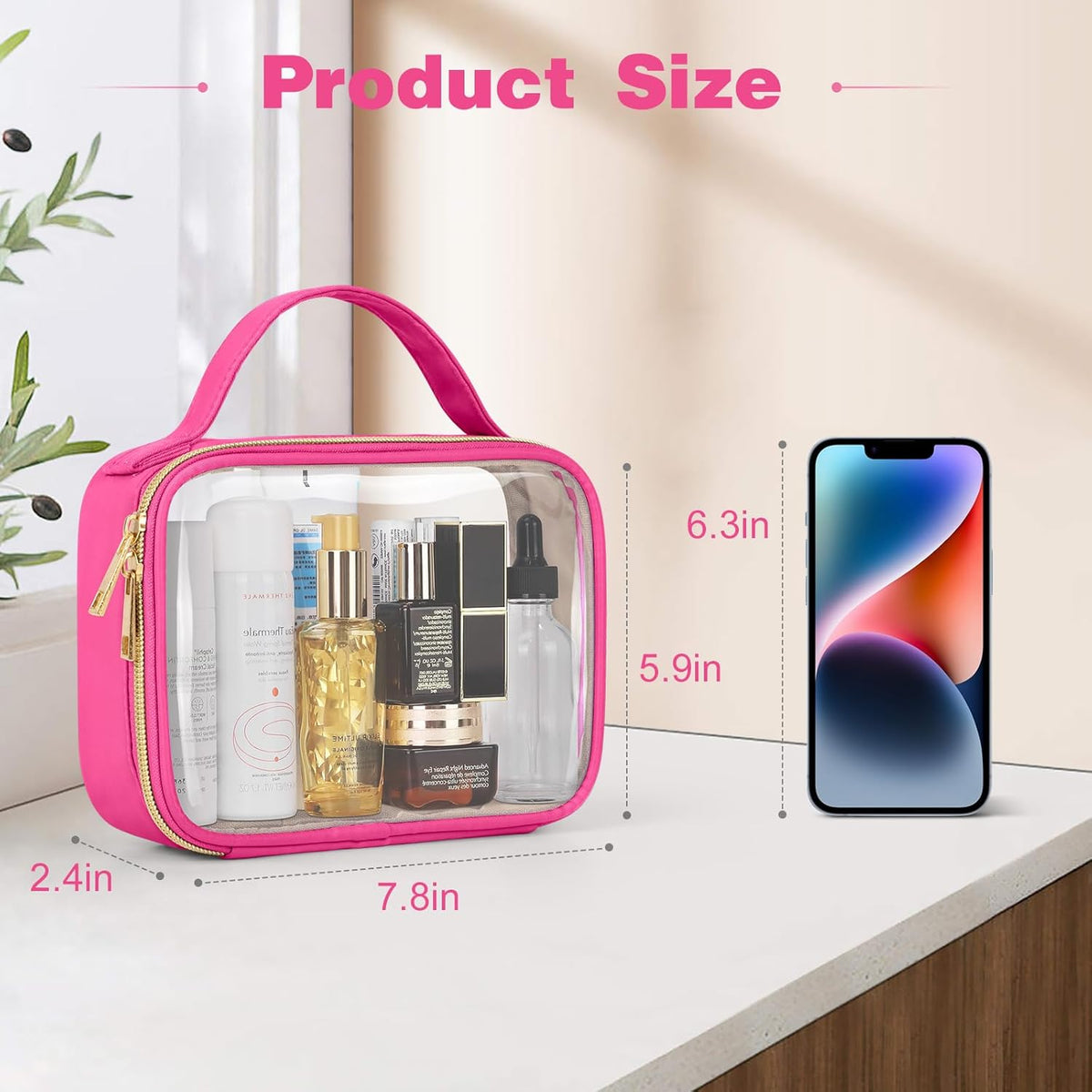 TSA Approved Toiletry Bag, Clear Makeup Bags with Handles, Quart Size Clear Toiletry Bags, PVC Cosmetic Bags for Women and Men, Carry on Airport Airline Compliant Bag, Black