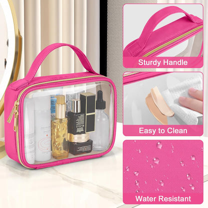 TSA Approved Toiletry Bag, Clear Makeup Bags with Handles, Quart Size Clear Toiletry Bags, PVC Cosmetic Bags for Women and Men, Carry on Airport Airline Compliant Bag, Black