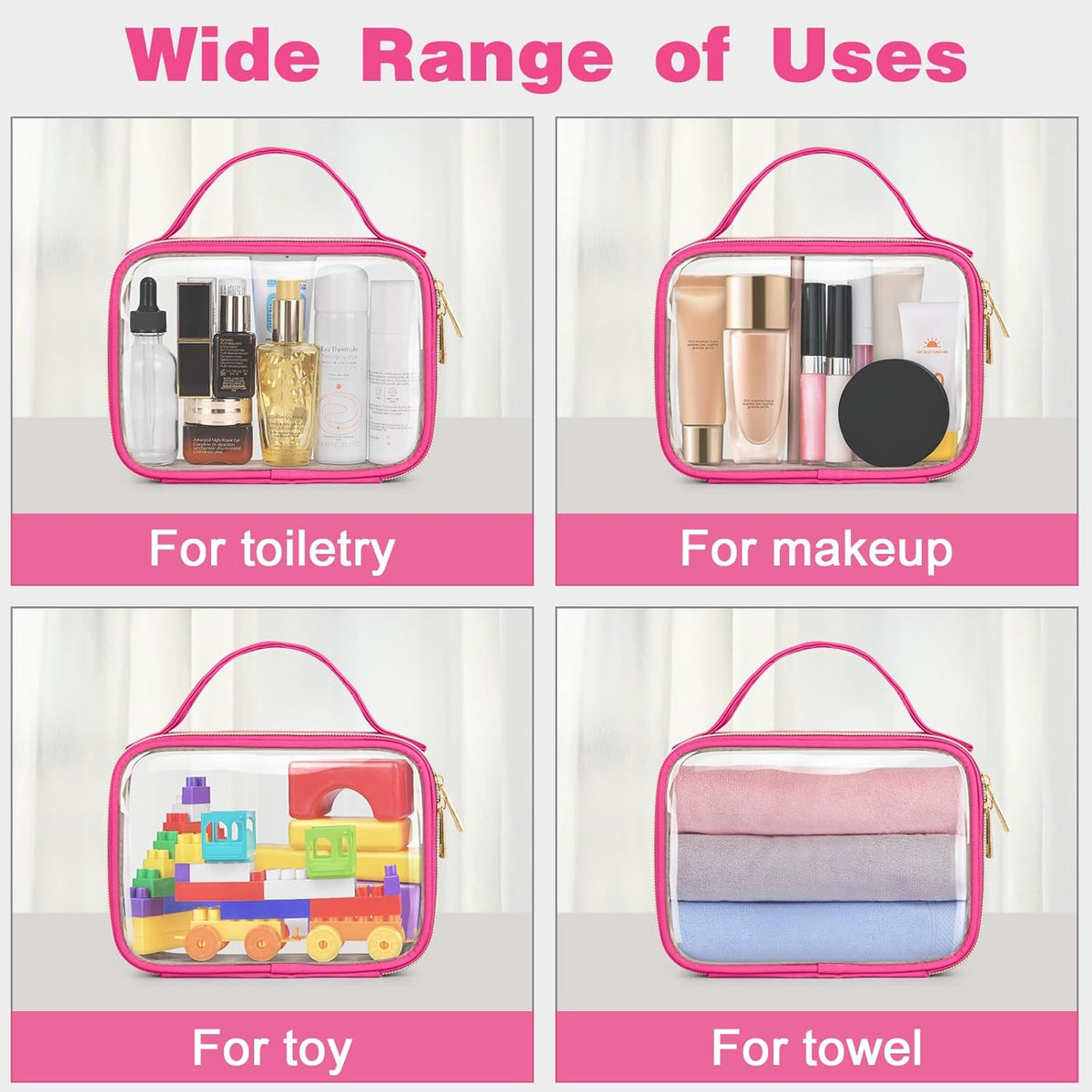 TSA Approved Toiletry Bag, Clear Makeup Bags with Handles, Quart Size Clear Toiletry Bags, PVC Cosmetic Bags for Women and Men, Carry on Airport Airline Compliant Bag, Black