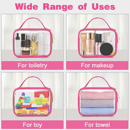 TSA Approved Toiletry Bag, Clear Makeup Bags with Handles, Quart Size Clear Toiletry Bags, PVC Cosmetic Bags for Women and Men, Carry on Airport Airline Compliant Bag, Black