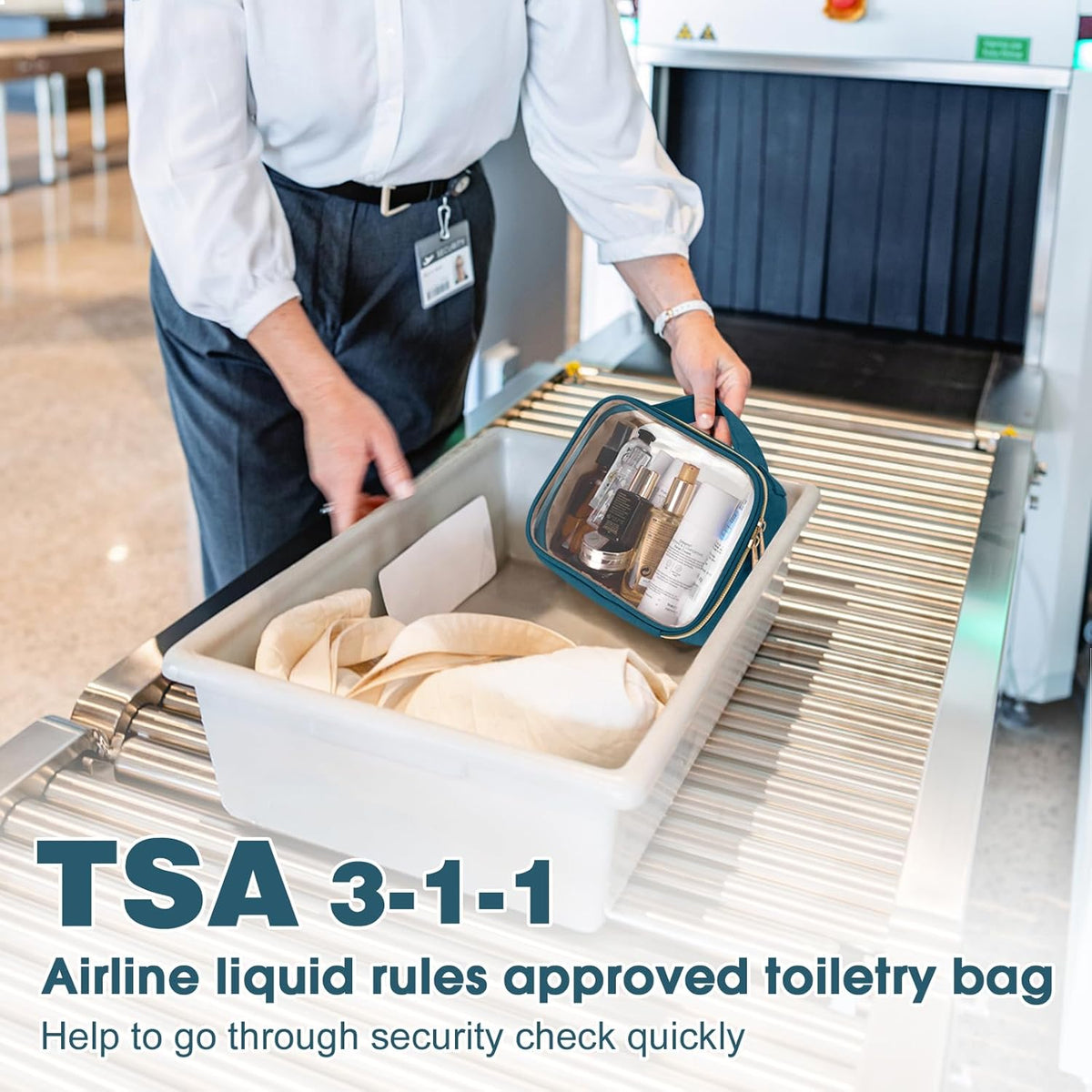 TSA Approved Toiletry Bag, Clear Makeup Bags with Handles, Quart Size Clear Toiletry Bags, PVC Cosmetic Bags for Women and Men, Carry on Airport Airline Compliant Bag, Black