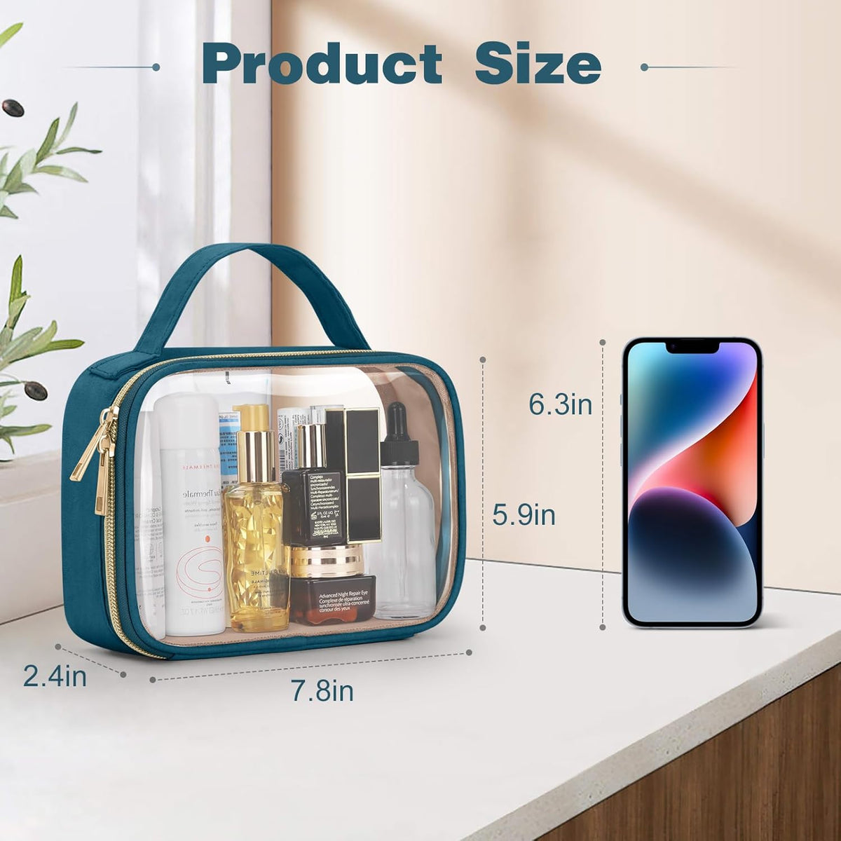 TSA Approved Toiletry Bag, Clear Makeup Bags with Handles, Quart Size Clear Toiletry Bags, PVC Cosmetic Bags for Women and Men, Carry on Airport Airline Compliant Bag, Black