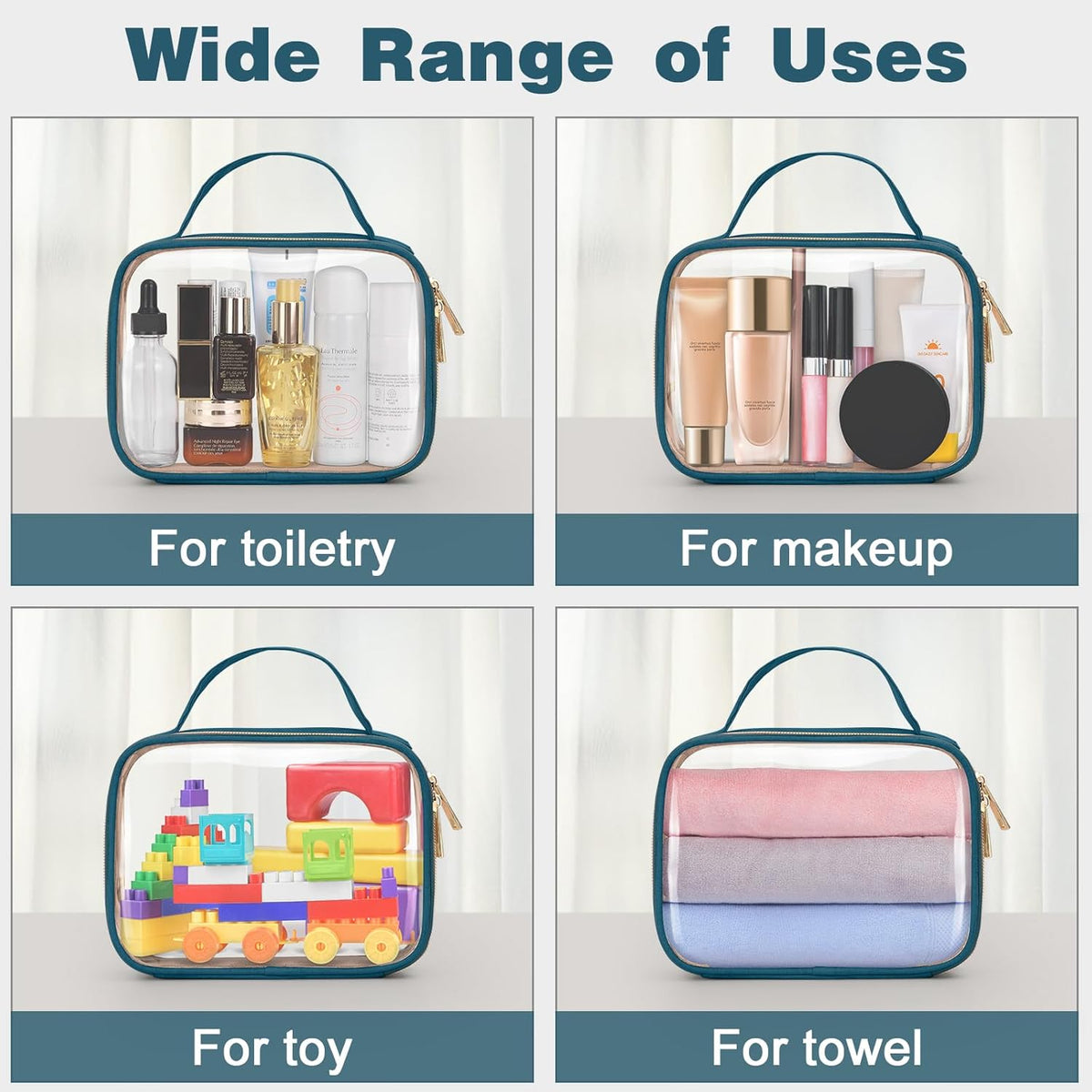 TSA Approved Toiletry Bag, Clear Makeup Bags with Handles, Quart Size Clear Toiletry Bags, PVC Cosmetic Bags for Women and Men, Carry on Airport Airline Compliant Bag, Black