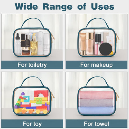 TSA Approved Toiletry Bag, Clear Makeup Bags with Handles, Quart Size Clear Toiletry Bags, PVC Cosmetic Bags for Women and Men, Carry on Airport Airline Compliant Bag, Black