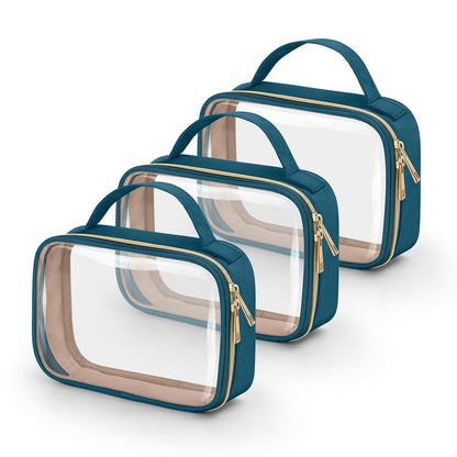 TSA Approved Toiletry Bag, Clear Makeup Bags with Handles, Quart Size Clear Toiletry Bags, PVC Cosmetic Bags for Women and Men, Carry on Airport Airline Compliant Bag, Black