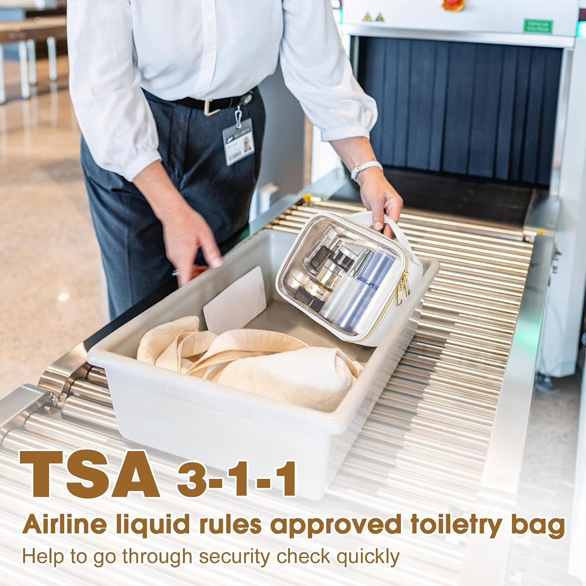 TSA Approved Toiletry Bag, Clear Makeup Bags with Handles, Quart Size Clear Toiletry Bags, PVC Cosmetic Bags for Women and Men, Carry on Airport Airline Compliant Bag, Black