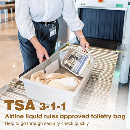 TSA Approved Toiletry Bag, Clear Makeup Bags with Handles, Quart Size Clear Toiletry Bags, PVC Cosmetic Bags for Women and Men, Carry on Airport Airline Compliant Bag, Black