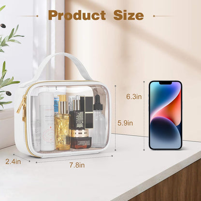 TSA Approved Toiletry Bag, Clear Makeup Bags with Handles, Quart Size Clear Toiletry Bags, PVC Cosmetic Bags for Women and Men, Carry on Airport Airline Compliant Bag, Black