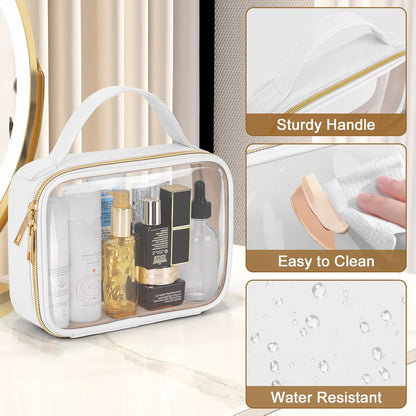 TSA Approved Toiletry Bag, Clear Makeup Bags with Handles, Quart Size Clear Toiletry Bags, PVC Cosmetic Bags for Women and Men, Carry on Airport Airline Compliant Bag, Black