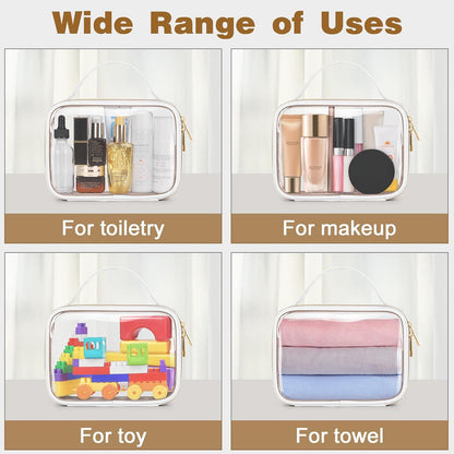 TSA Approved Toiletry Bag, Clear Makeup Bags with Handles, Quart Size Clear Toiletry Bags, PVC Cosmetic Bags for Women and Men, Carry on Airport Airline Compliant Bag, Black