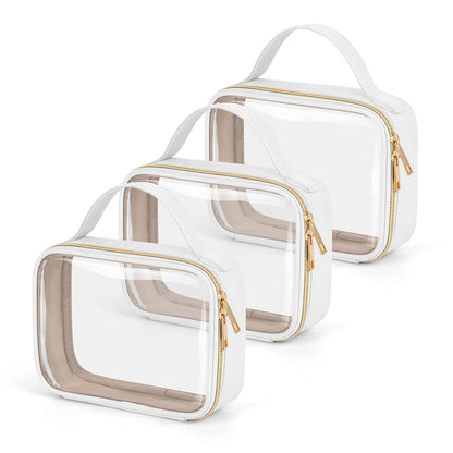 TSA Approved Toiletry Bag, Clear Makeup Bags with Handles, Quart Size Clear Toiletry Bags, PVC Cosmetic Bags for Women and Men, Carry on Airport Airline Compliant Bag, Black