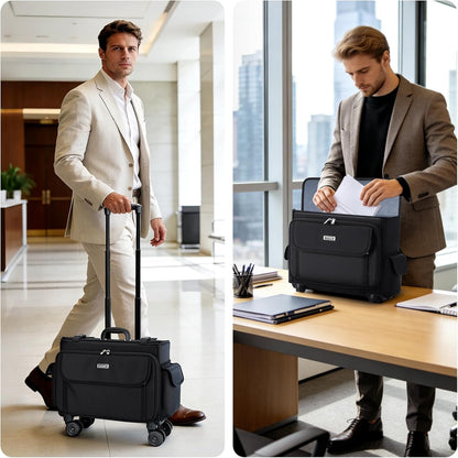 Rolling Laptop Bag 15.6 Inch, Ballistic Nylon Wheeled Briefcase for Men Women, Professional Rolling Work Bag, Underseat Carry On Business Case, 360 Spinner Wheels, Accordion File Office Bag