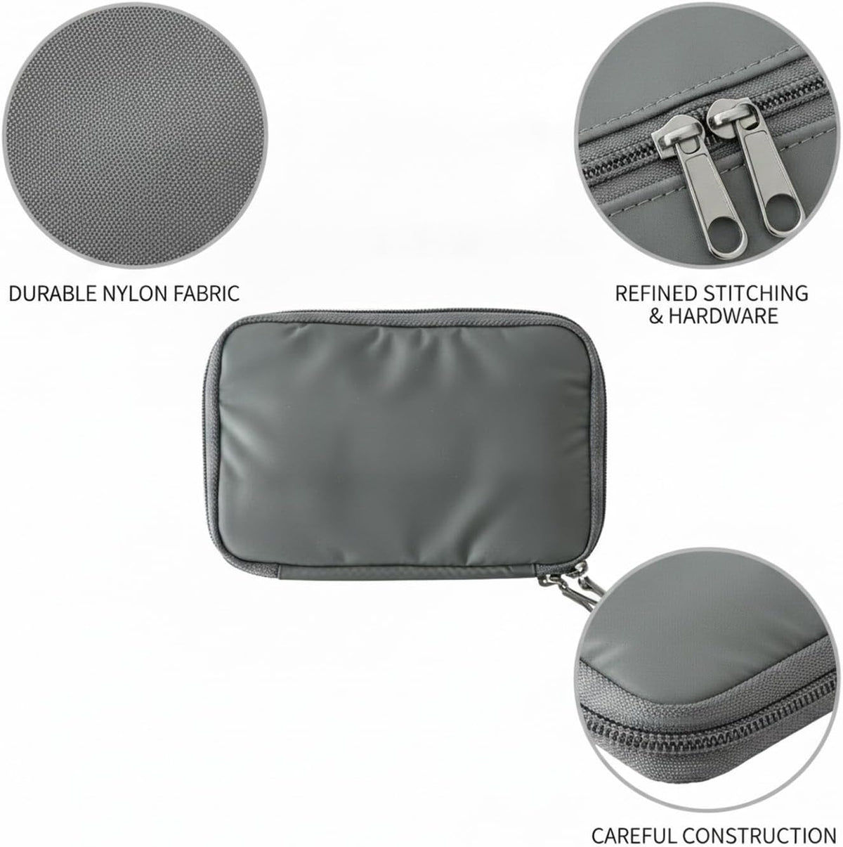 Gray Nylon Travel Document Organizer - Passport Wallet with Compartments for Boarding Passes, Visas & Tickets