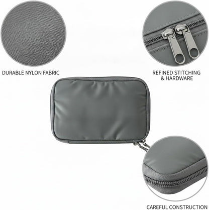 Gray Nylon Travel Document Organizer - Passport Wallet with Compartments for Boarding Passes, Visas & Tickets