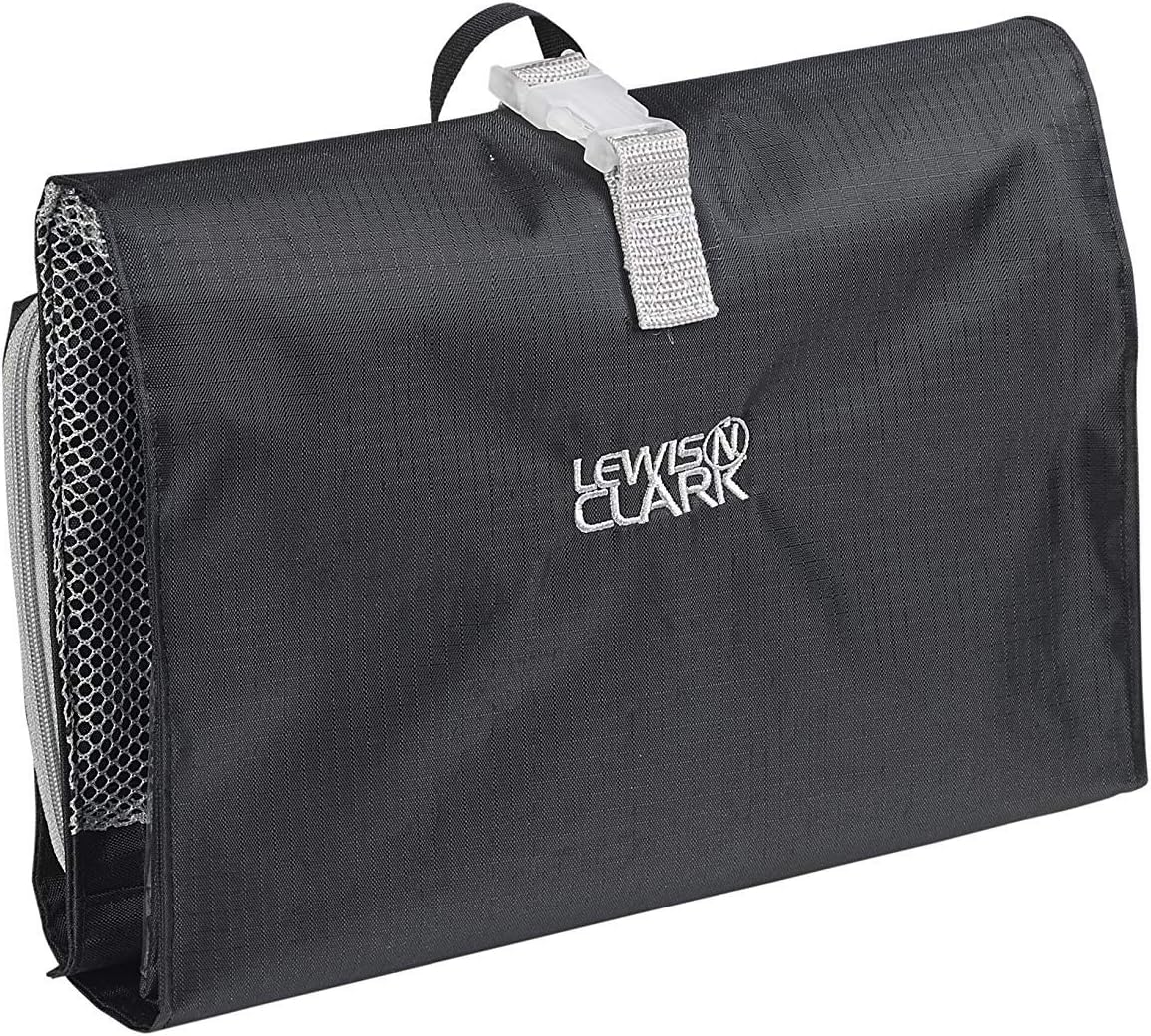 Hanging Toiletry Bag for Travel Accessories, Shampoo, Cosmetics + Personal Items with Waterproof Compartment and Folding Design, Black