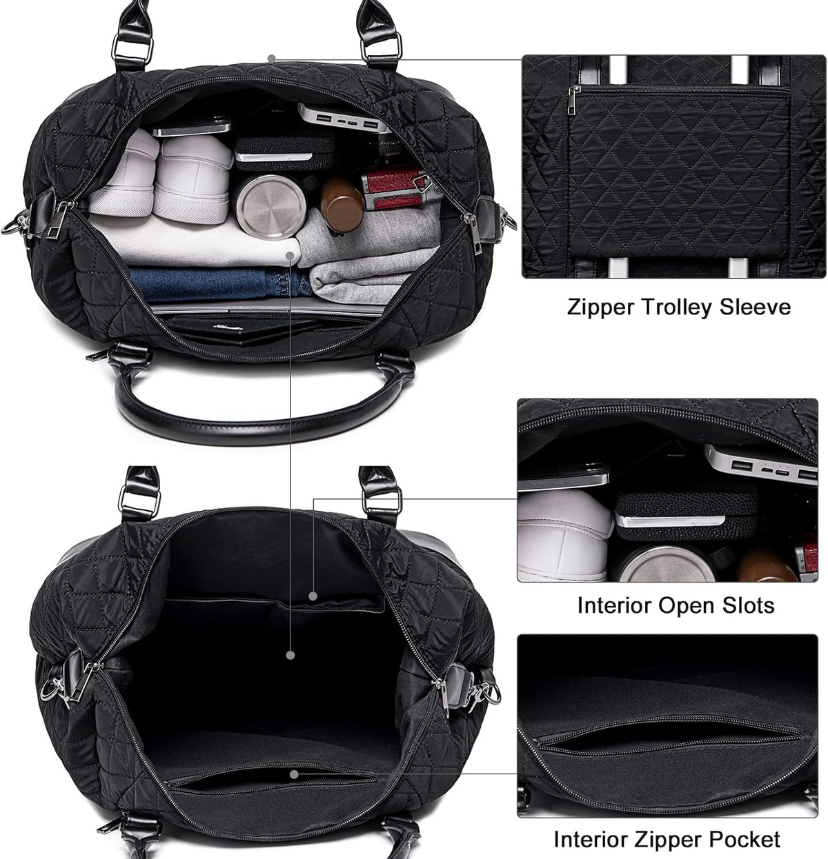 Travel Tote Bags with Zipper Ladies Canvas Bag Weekender Overnight Bag for Women Carry on Duffel Bag Trolley Sleeve