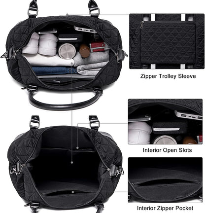 Travel Tote Bags with Zipper Ladies Canvas Bag Weekender Overnight Bag for Women Carry on Duffel Bag Trolley Sleeve