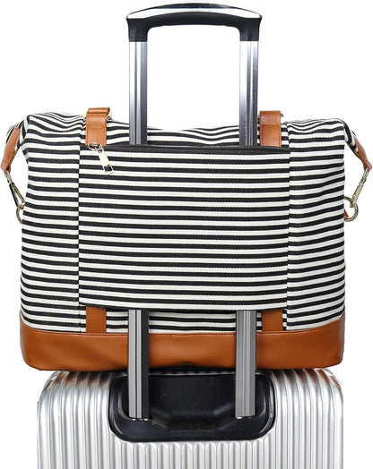 Travel Tote Bags with Zipper Ladies Canvas Bag Weekender Overnight Bag for Women Carry on Duffel Bag Trolley Sleeve