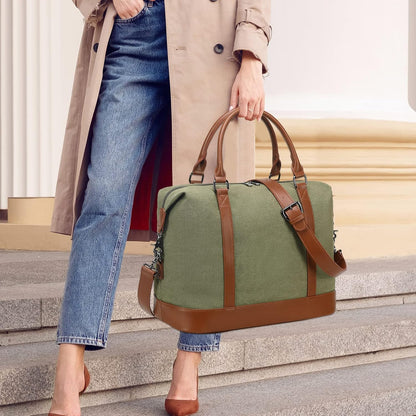 Travel Tote Bags with Zipper Ladies Canvas Bag Weekender Overnight Bag for Women Carry on Duffel Bag Trolley Sleeve