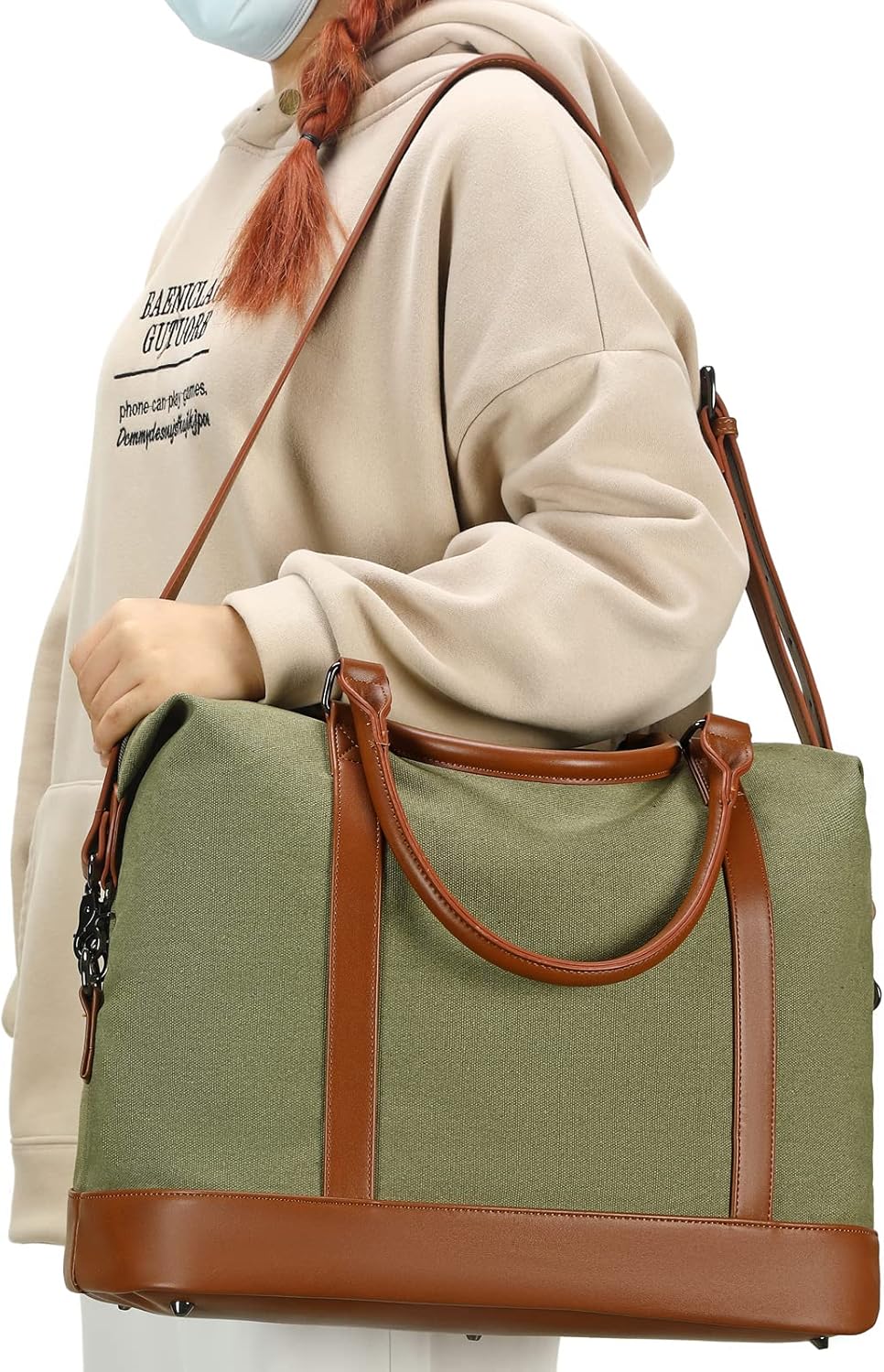 Travel Tote Bags with Zipper Ladies Canvas Bag Weekender Overnight Bag for Women Carry on Duffel Bag Trolley Sleeve