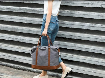 Travel Tote Bags with Zipper Ladies Canvas Bag Weekender Overnight Bag for Women Carry on Duffel Bag Trolley Sleeve
