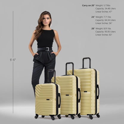 AURUM Hardside Luggage with Spinner Wheels | 20 in Durable Lightweight Carry on Suitcase for Travel | Zipper Clouser Suit Case with Gel Handles and Trolley | Green
