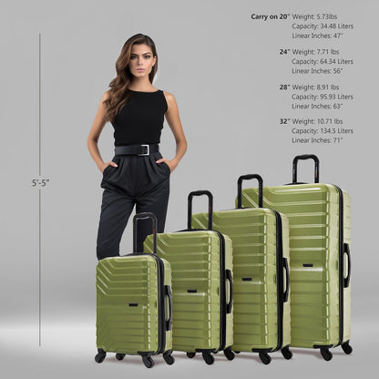 AURUM Hardside Luggage with Spinner Wheels | 20 in Durable Lightweight Carry on Suitcase for Travel | Zipper Clouser Suit Case with Gel Handles and Trolley | Green