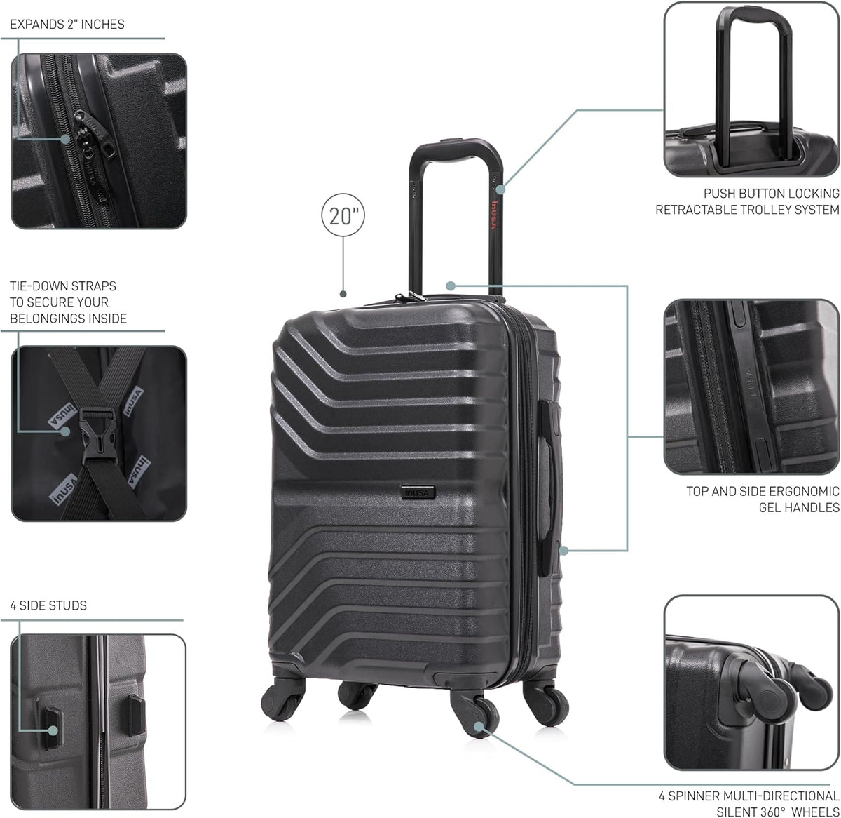 AURUM Hardside Luggage with Spinner Wheels | 20 in Durable Lightweight Carry on Suitcase for Travel | Zipper Clouser Suit Case with Gel Handles and Trolley | Green
