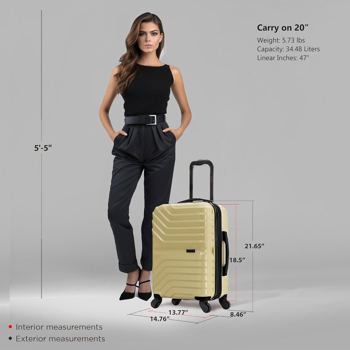 AURUM Hardside Luggage with Spinner Wheels | 20 in Durable Lightweight Carry on Suitcase for Travel | Zipper Clouser Suit Case with Gel Handles and Trolley | Green