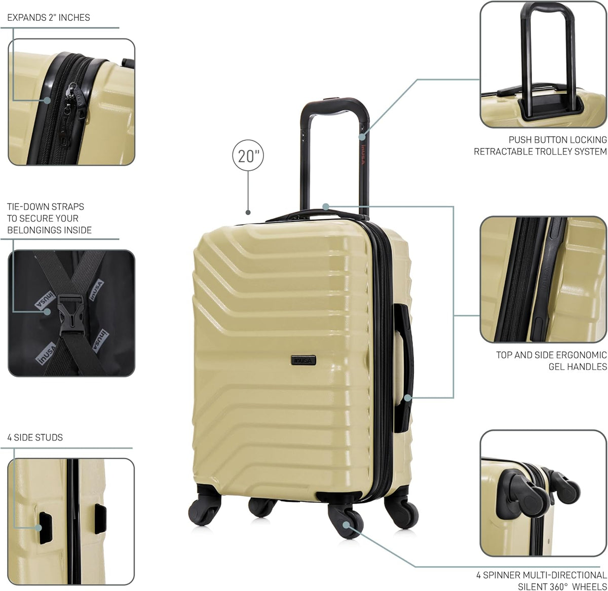 AURUM Hardside Luggage with Spinner Wheels | 20 in Durable Lightweight Carry on Suitcase for Travel | Zipper Clouser Suit Case with Gel Handles and Trolley | Green
