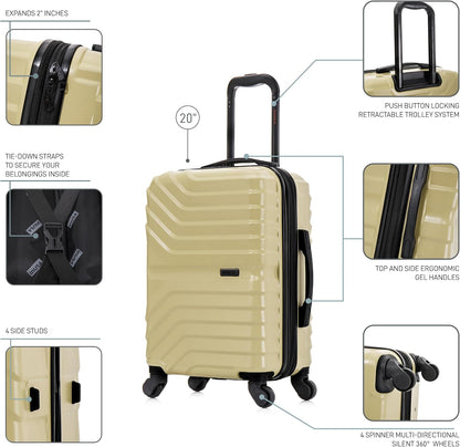 AURUM Hardside Luggage with Spinner Wheels | 20 in Durable Lightweight Carry on Suitcase for Travel | Zipper Clouser Suit Case with Gel Handles and Trolley | Green