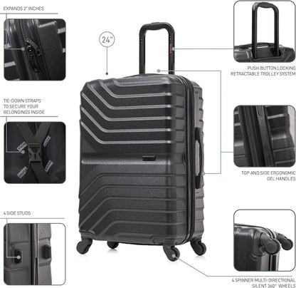 AURUM Hardside Luggage with Spinner Wheels | 20 in Durable Lightweight Carry on Suitcase for Travel | Zipper Clouser Suit Case with Gel Handles and Trolley | Green