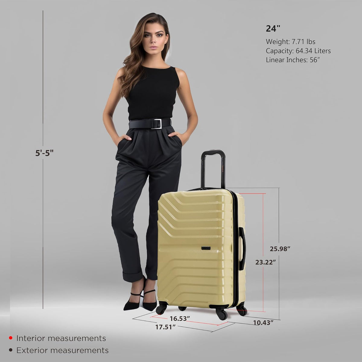 AURUM Hardside Luggage with Spinner Wheels | 20 in Durable Lightweight Carry on Suitcase for Travel | Zipper Clouser Suit Case with Gel Handles and Trolley | Green