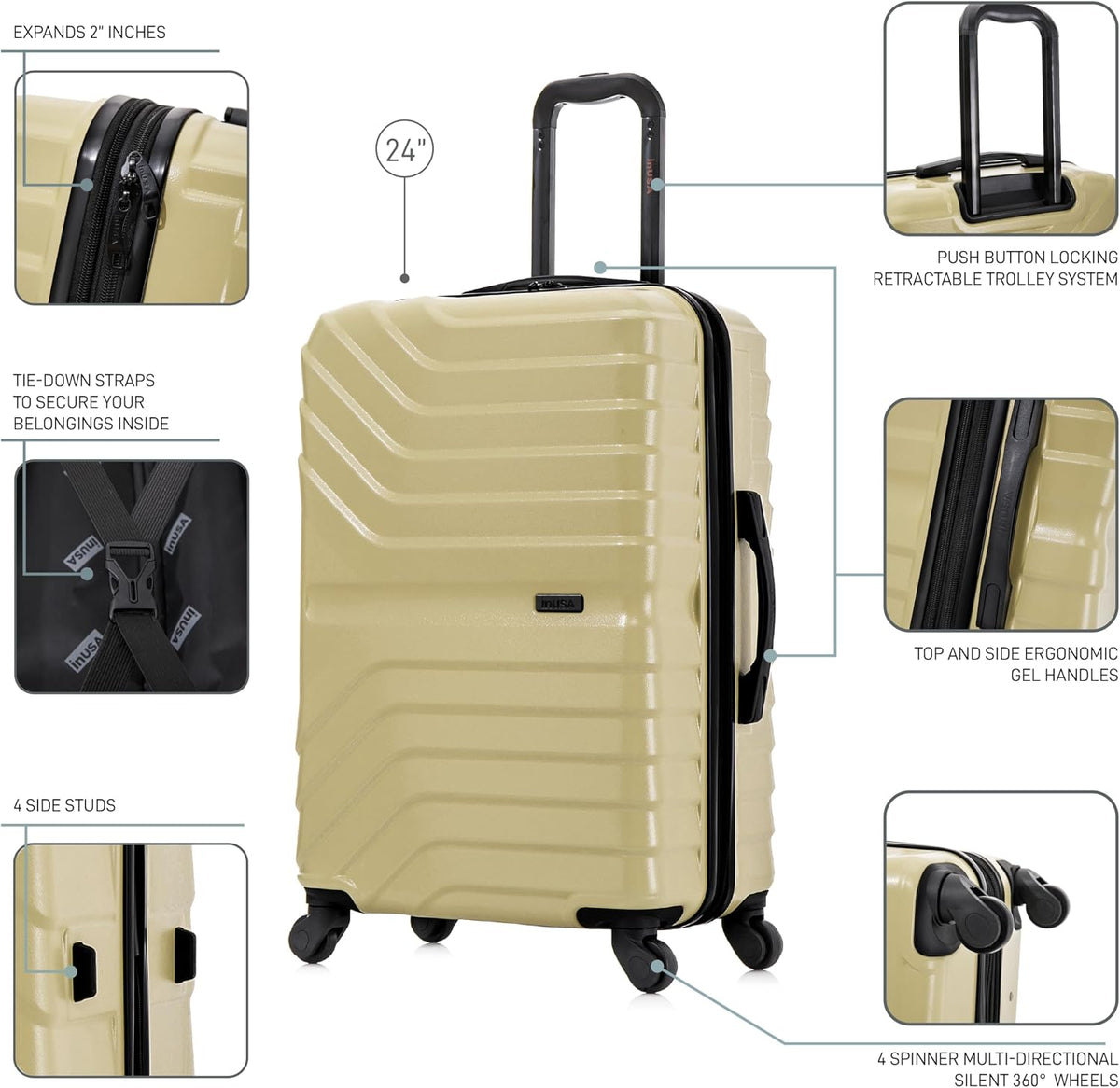 AURUM Hardside Luggage with Spinner Wheels | 20 in Durable Lightweight Carry on Suitcase for Travel | Zipper Clouser Suit Case with Gel Handles and Trolley | Green