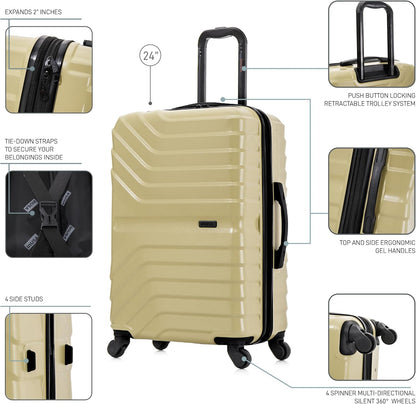 AURUM Hardside Luggage with Spinner Wheels | 20 in Durable Lightweight Carry on Suitcase for Travel | Zipper Clouser Suit Case with Gel Handles and Trolley | Green