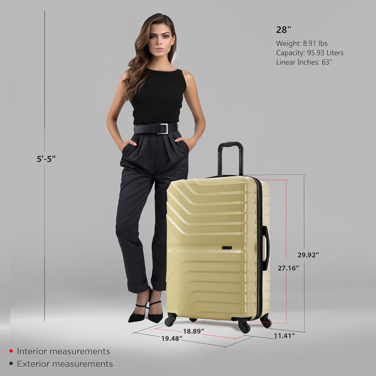 AURUM Hardside Luggage with Spinner Wheels | 20 in Durable Lightweight Carry on Suitcase for Travel | Zipper Clouser Suit Case with Gel Handles and Trolley | Green