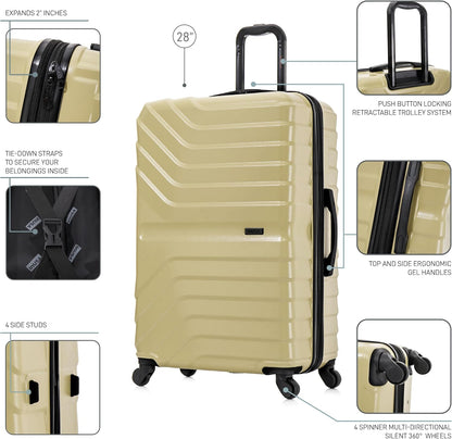 AURUM Hardside Luggage with Spinner Wheels | 20 in Durable Lightweight Carry on Suitcase for Travel | Zipper Clouser Suit Case with Gel Handles and Trolley | Green
