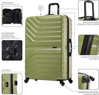 AURUM Hardside Luggage with Spinner Wheels | 20 in Durable Lightweight Carry on Suitcase for Travel | Zipper Clouser Suit Case with Gel Handles and Trolley | Green
