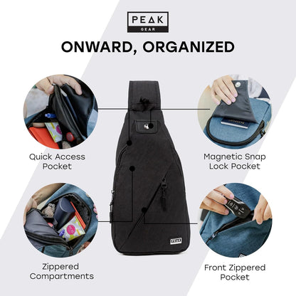 Travel Sling Bag. Compact Crossbody Bag | Lighter and Smaller than a Backpack | Lifetime Lost & Found ID Tag