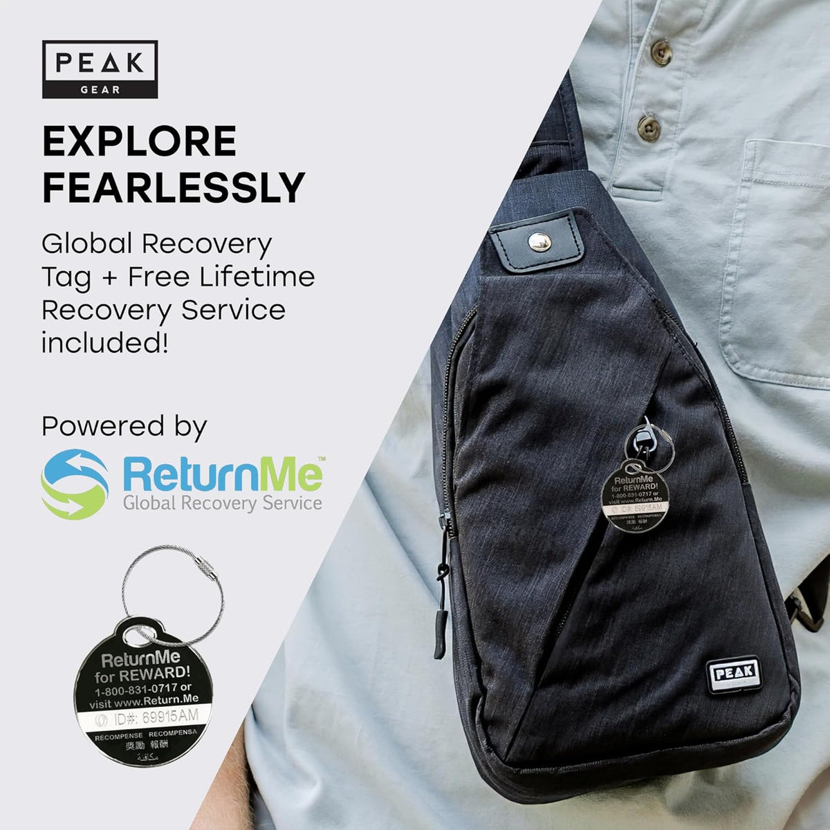 Travel Sling Bag. Compact Crossbody Bag | Lighter and Smaller than a Backpack | Lifetime Lost & Found ID Tag