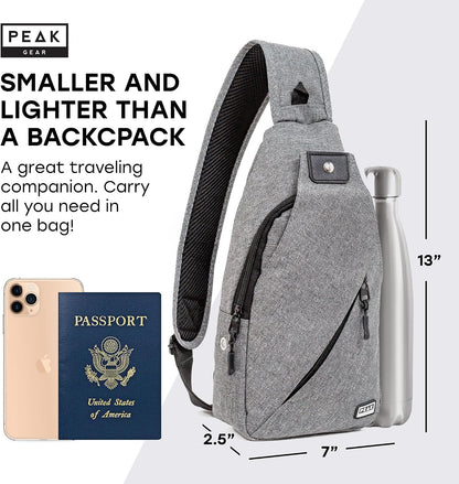 Travel Sling Bag. Compact Crossbody Bag | Lighter and Smaller than a Backpack | Lifetime Lost & Found ID Tag