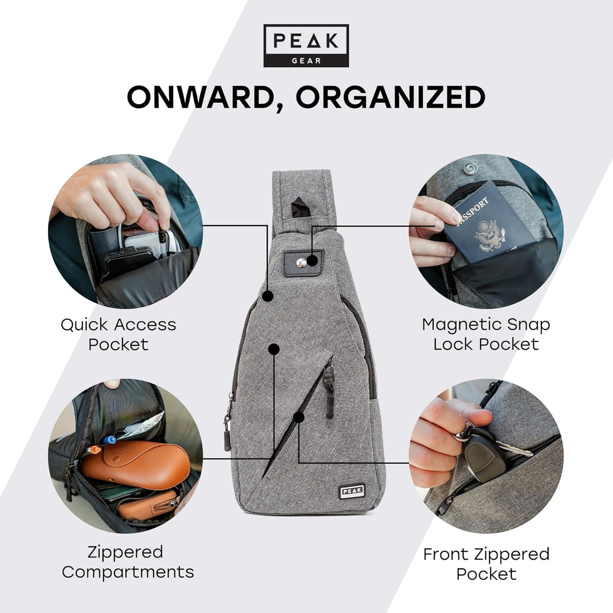 Travel Sling Bag. Compact Crossbody Bag | Lighter and Smaller than a Backpack | Lifetime Lost & Found ID Tag
