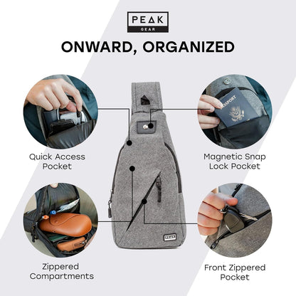 Travel Sling Bag. Compact Crossbody Bag | Lighter and Smaller than a Backpack | Lifetime Lost & Found ID Tag