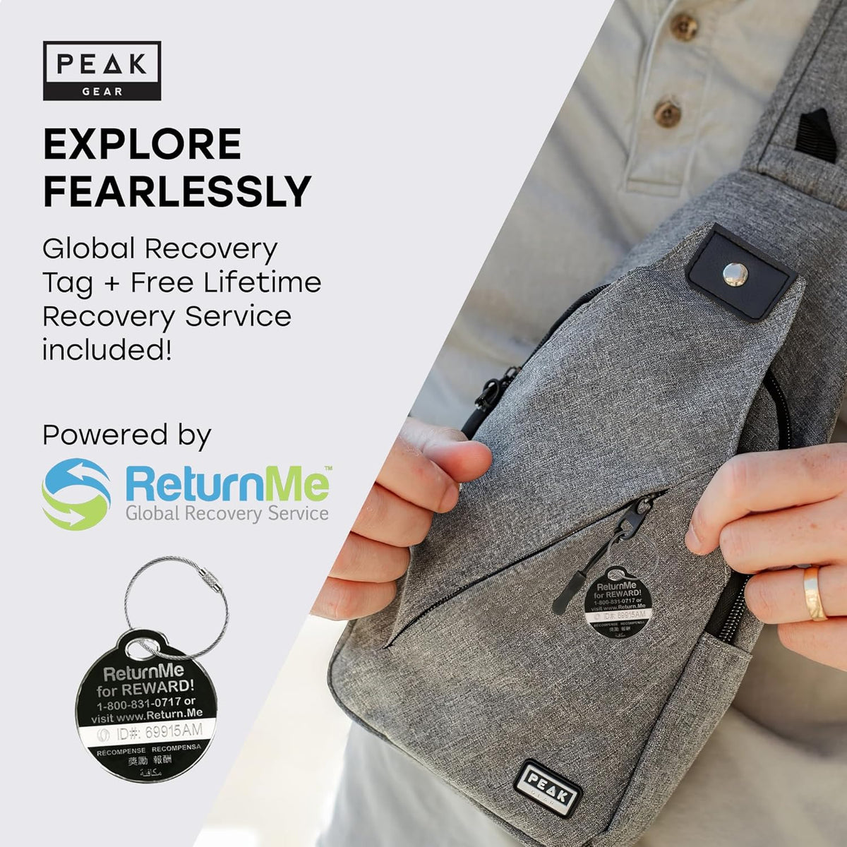 Travel Sling Bag. Compact Crossbody Bag | Lighter and Smaller than a Backpack | Lifetime Lost & Found ID Tag